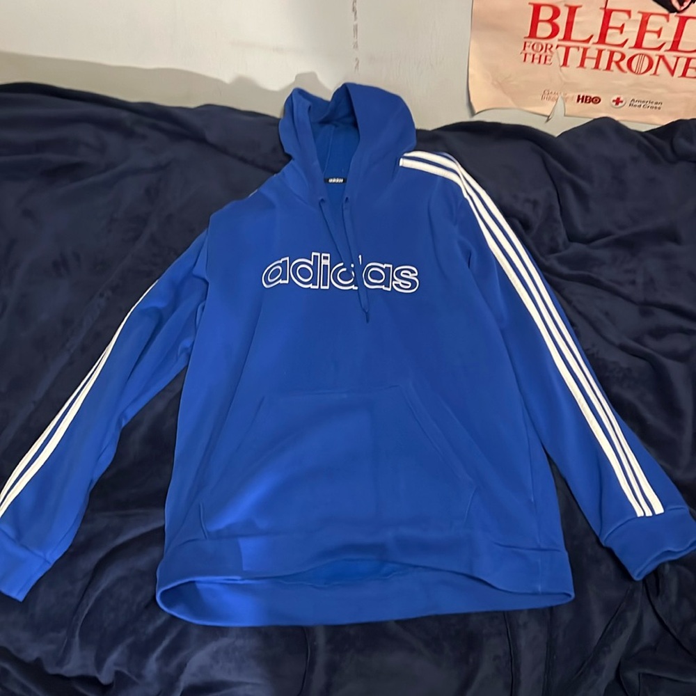 Blue Adidas hoodie, and Size Large